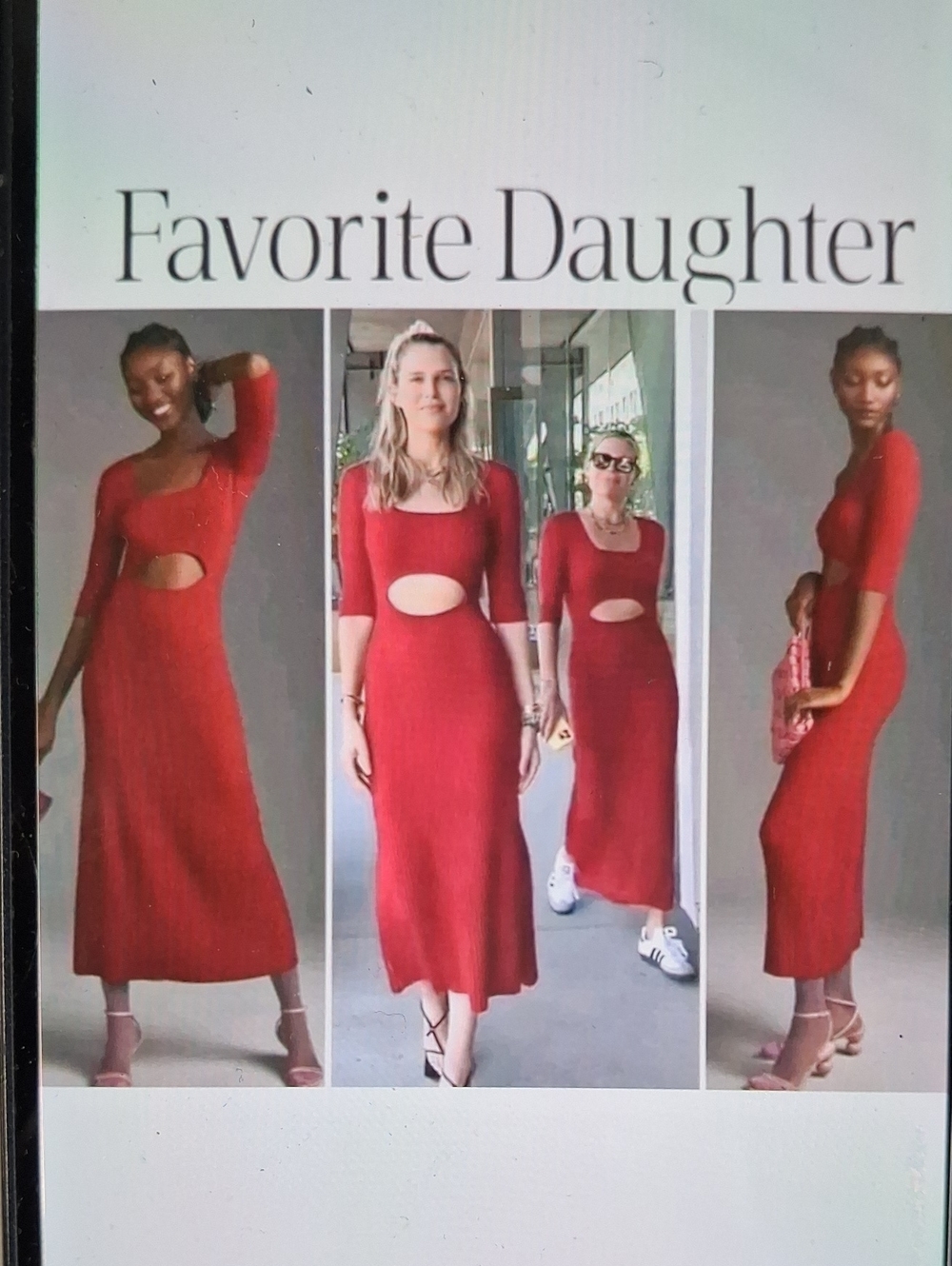 Favorite Daughter Red Cutout Midi Dress with Three-Quarter Sleeves